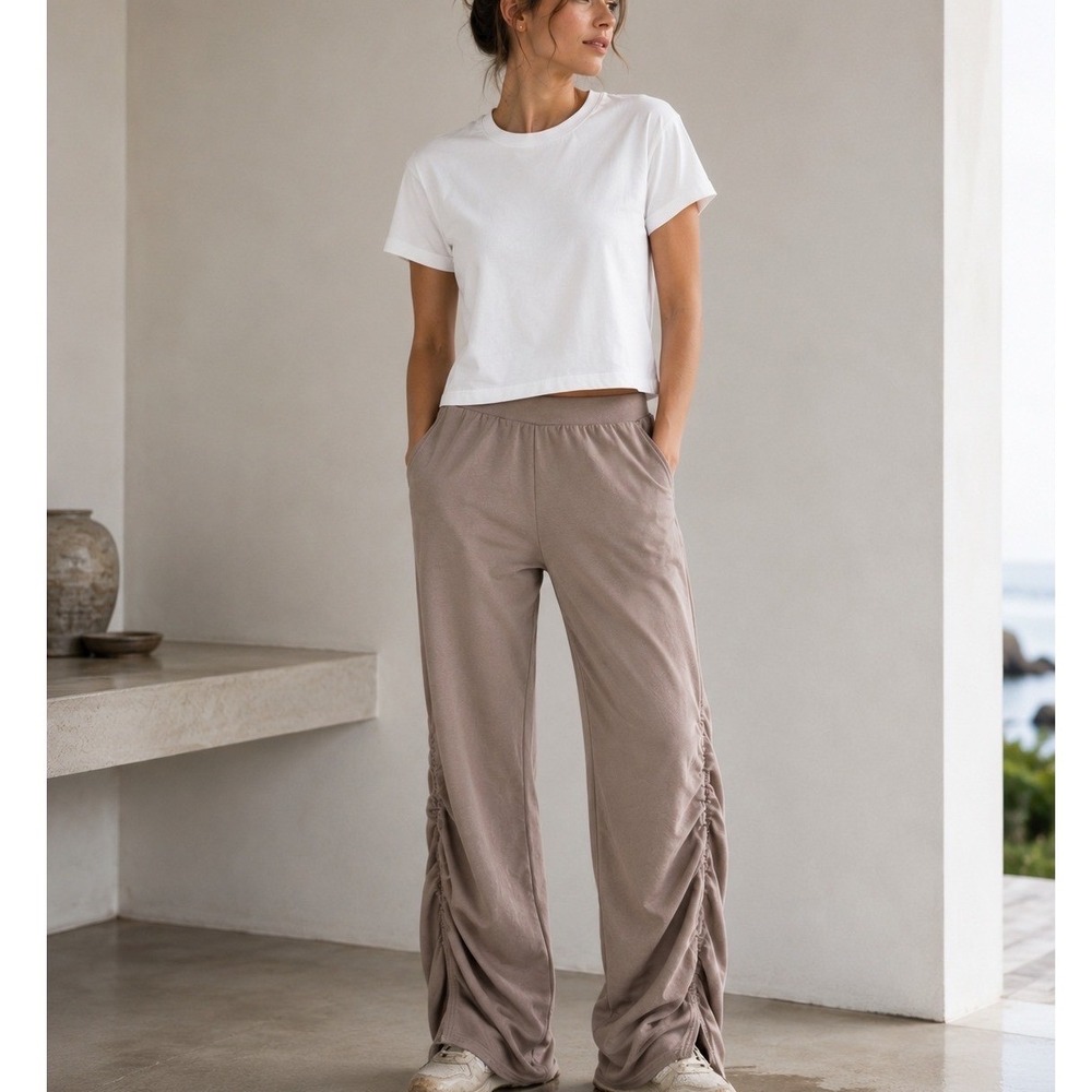 Alo Yoga Ruched Soft Sculpt Pants Womens Medium Taupe Brown High Rise Joggers